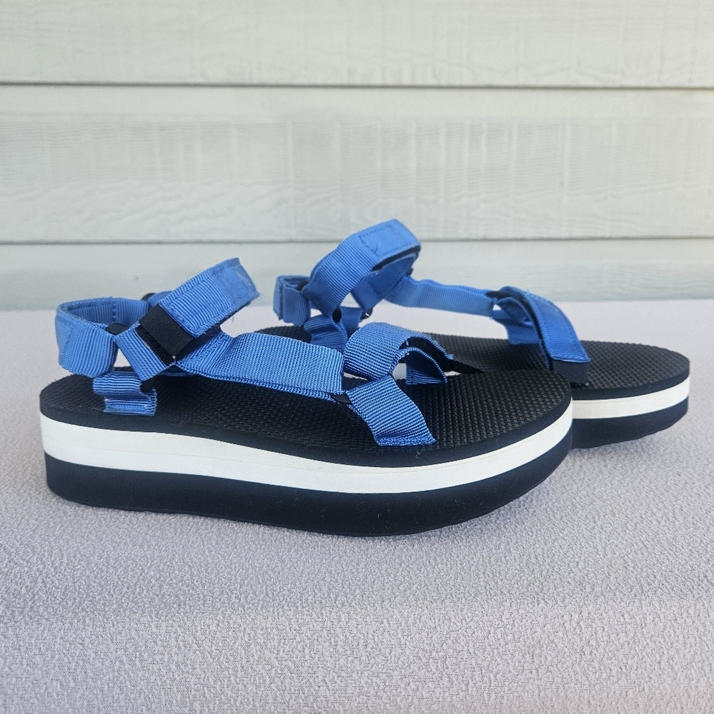 Teva Flatform Universal Mesh Blue Platform Sandal Women SZ 8 Adjustable